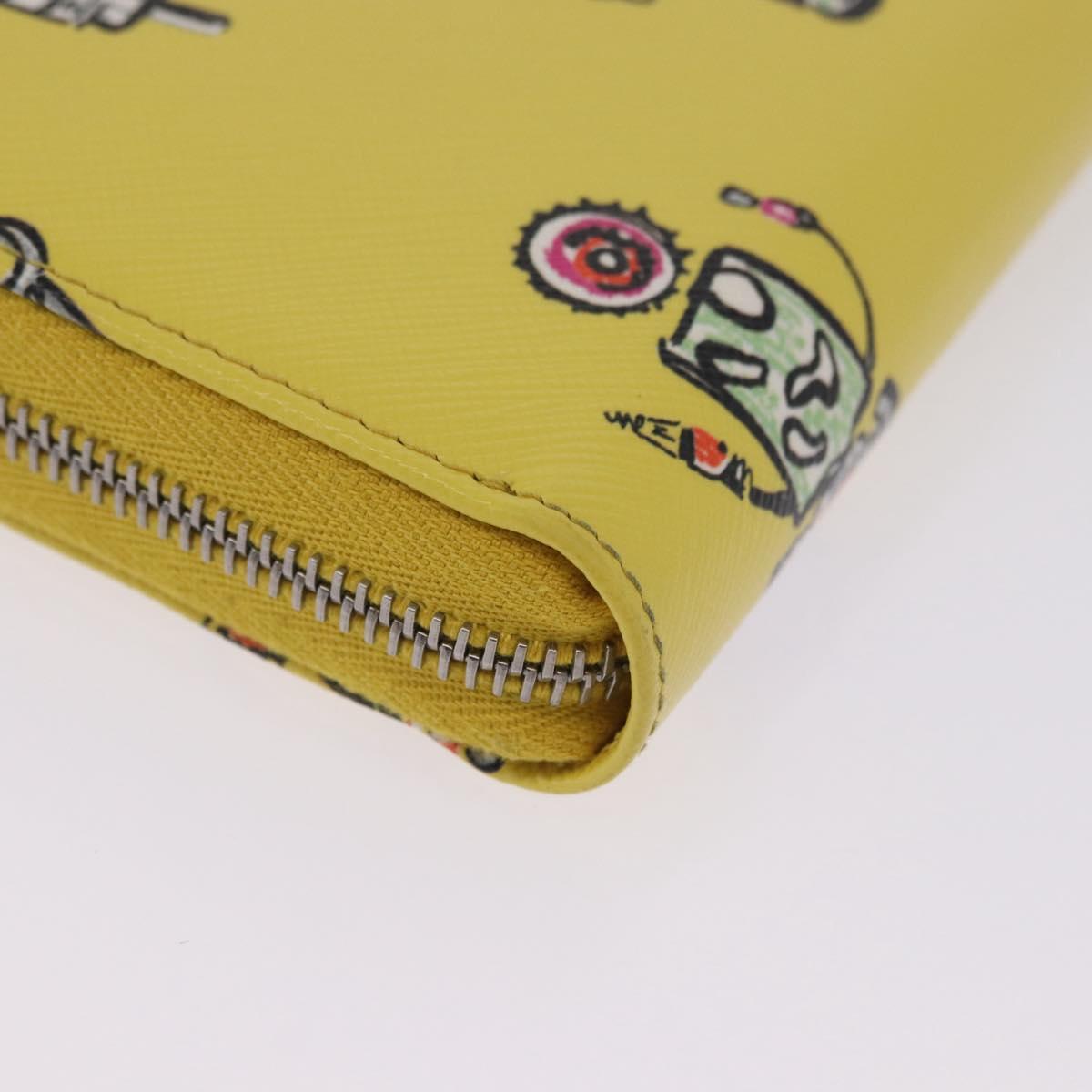 PRADA Long Wallet Safiano Leather Yellow Silver Auth 203700M