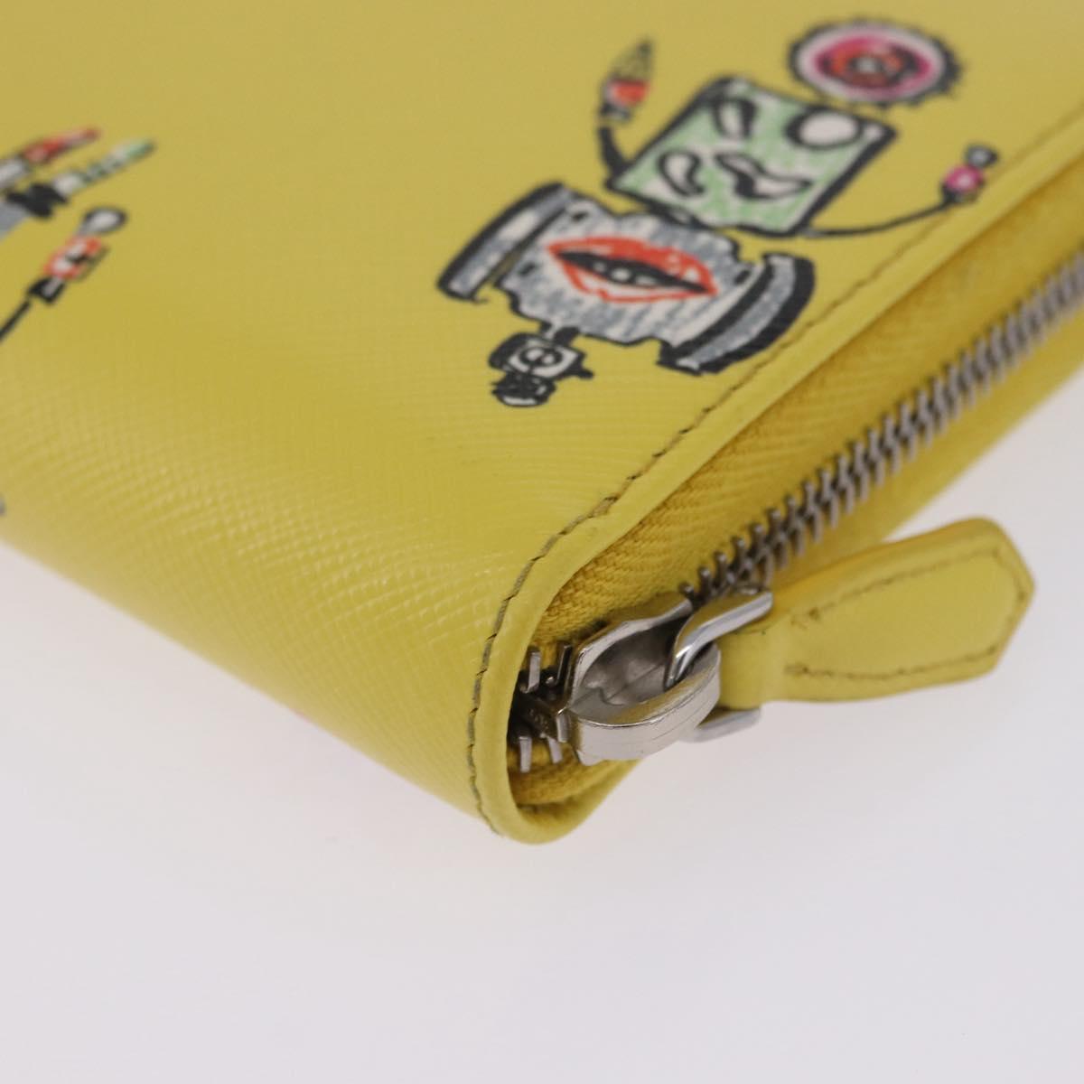 PRADA Long Wallet Safiano Leather Yellow Silver Auth 203700M