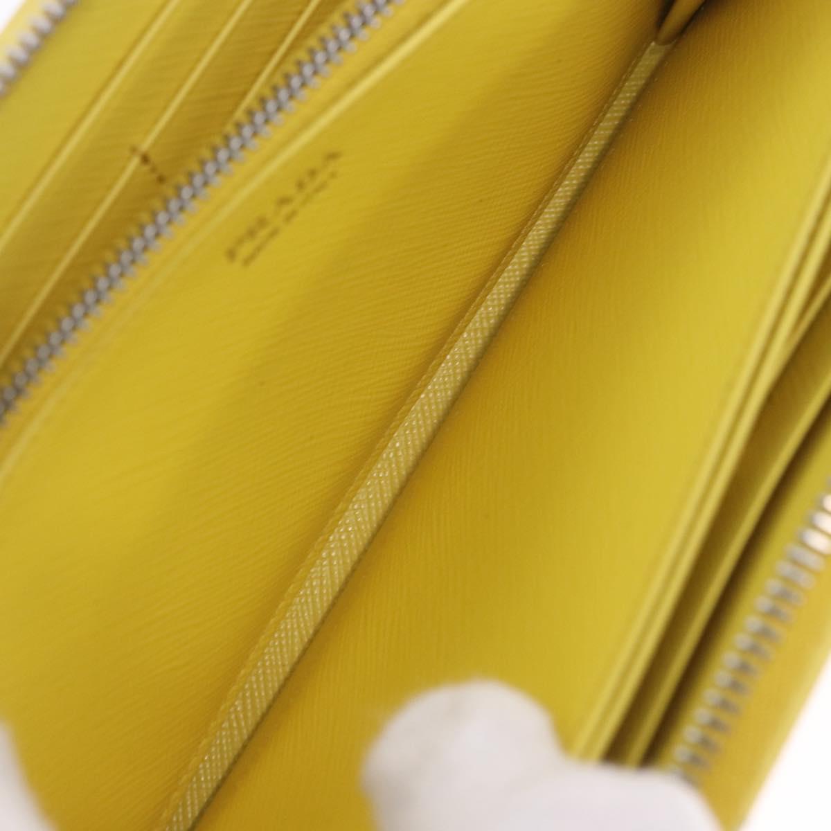 PRADA Long Wallet Safiano Leather Yellow Silver Auth 203700M
