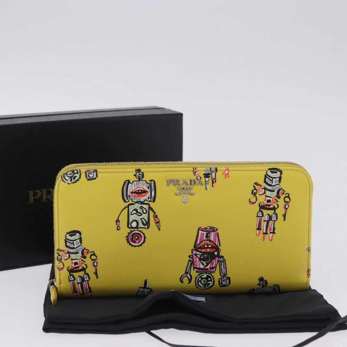 PRADA Long Wallet Safiano Leather Yellow Silver Auth 203700M