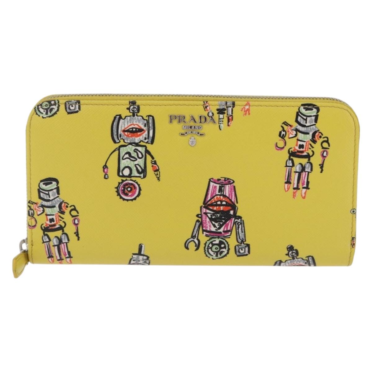 PRADA Long Wallet Safiano Leather Yellow Silver Auth 203700M