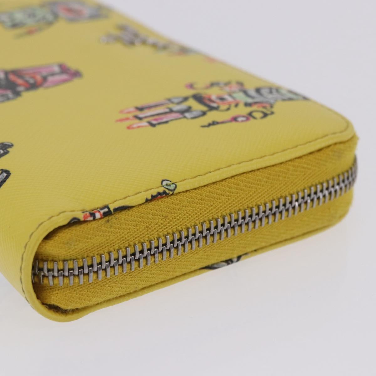 PRADA Long Wallet Safiano Leather Yellow Silver Auth 203700M