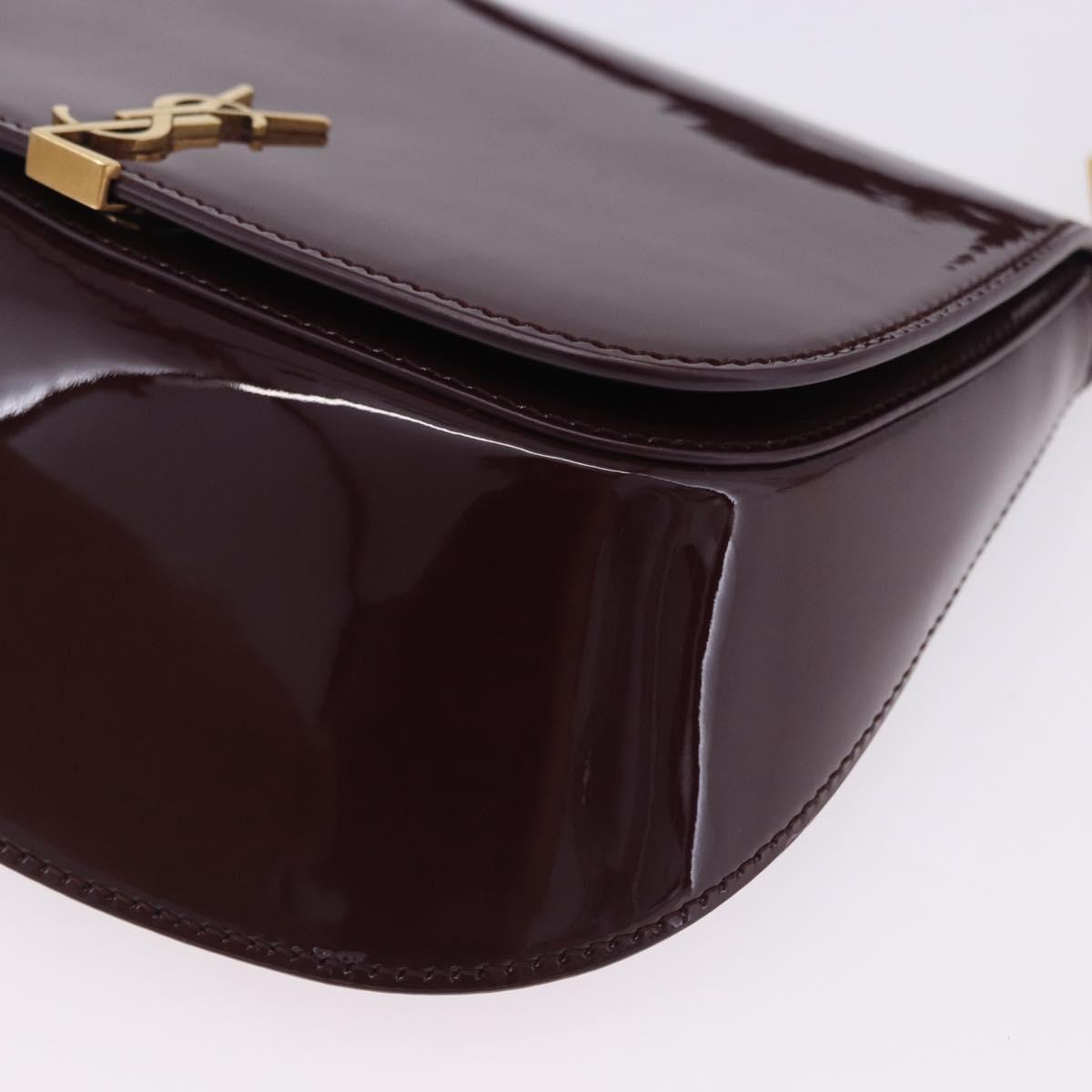 SAINT LAURENT Voltaire Shoulder Bag Patent Leather Bordeaux Gold Auth 203703SAV