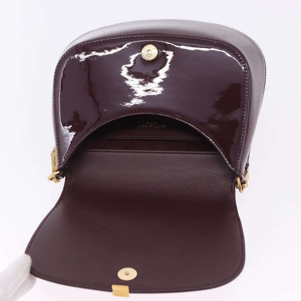 SAINT LAURENT Voltaire Shoulder Bag Patent Leather Bordeaux Gold Auth 203703SAV