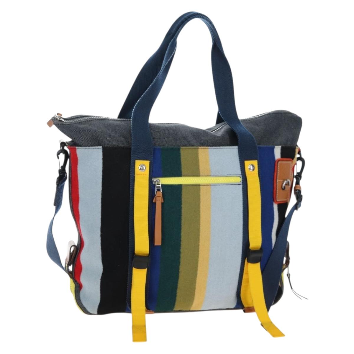 LOEWE Tote Bag Wool 2way Blue Silver Auth 203705M
