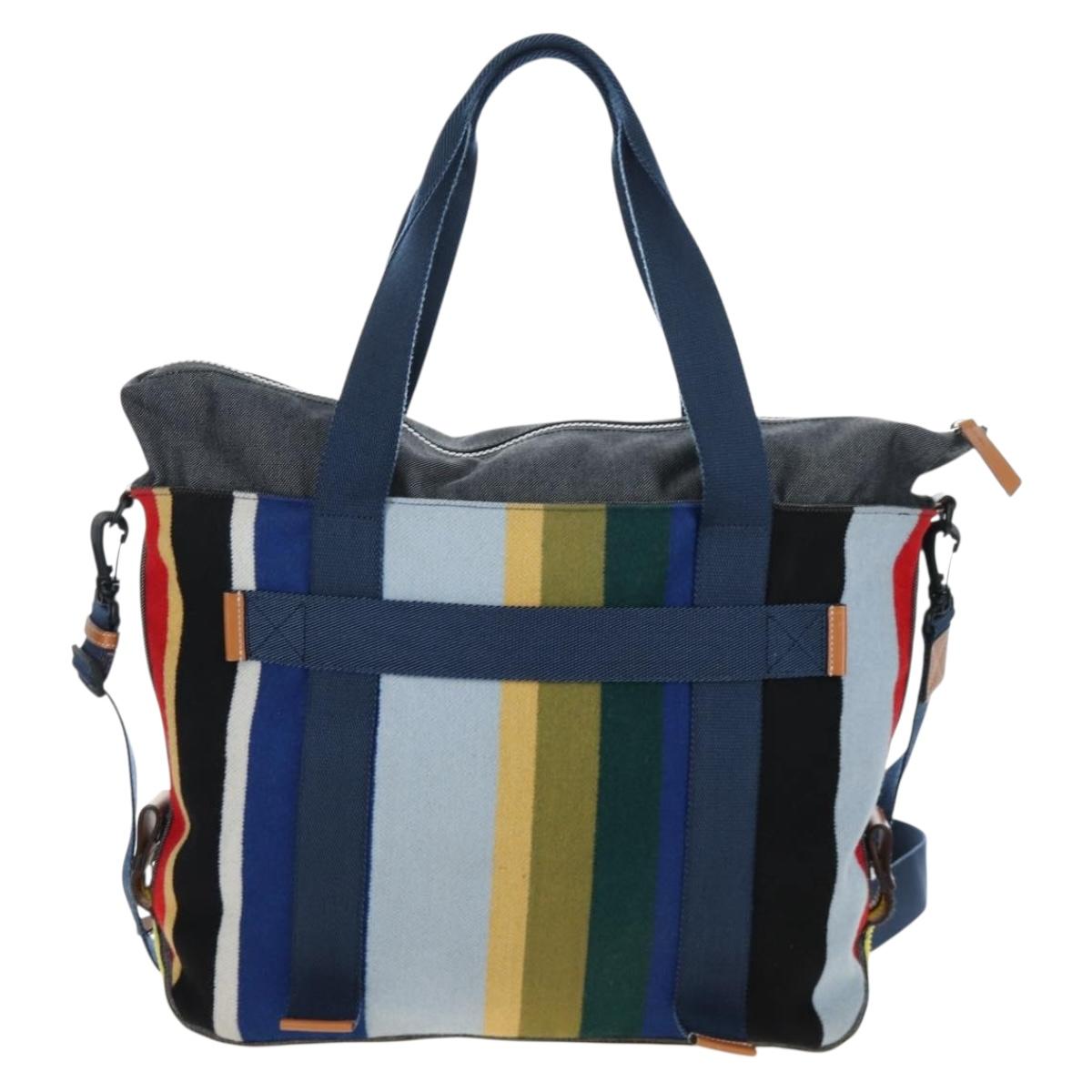 LOEWE Tote Bag Wool 2way Blue Silver Auth 203705M