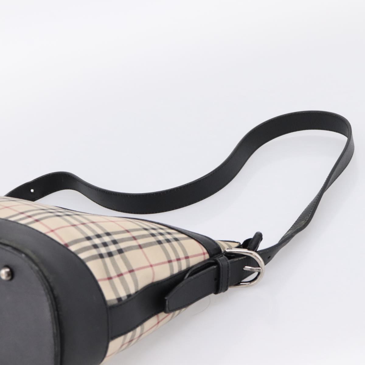BURBERRY Nova Check Shoulder Bag Canvas Beige Silver Auth 203707
