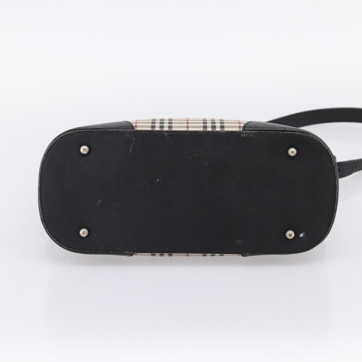 BURBERRY Nova Check Shoulder Bag Canvas Beige Silver Auth 203707