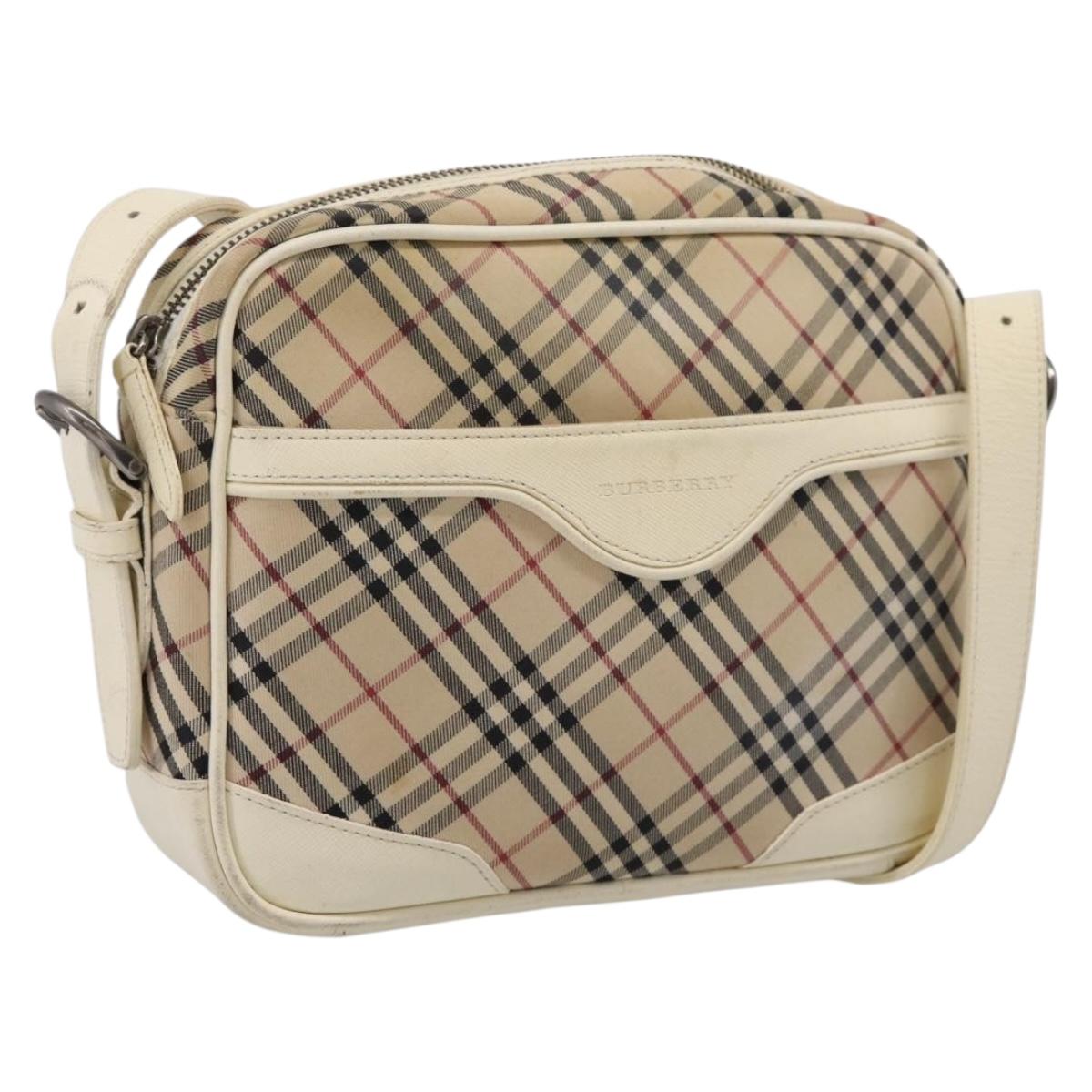 BURBERRY Nova Check Shoulder Bag Canvas Beige Silver Auth 203708