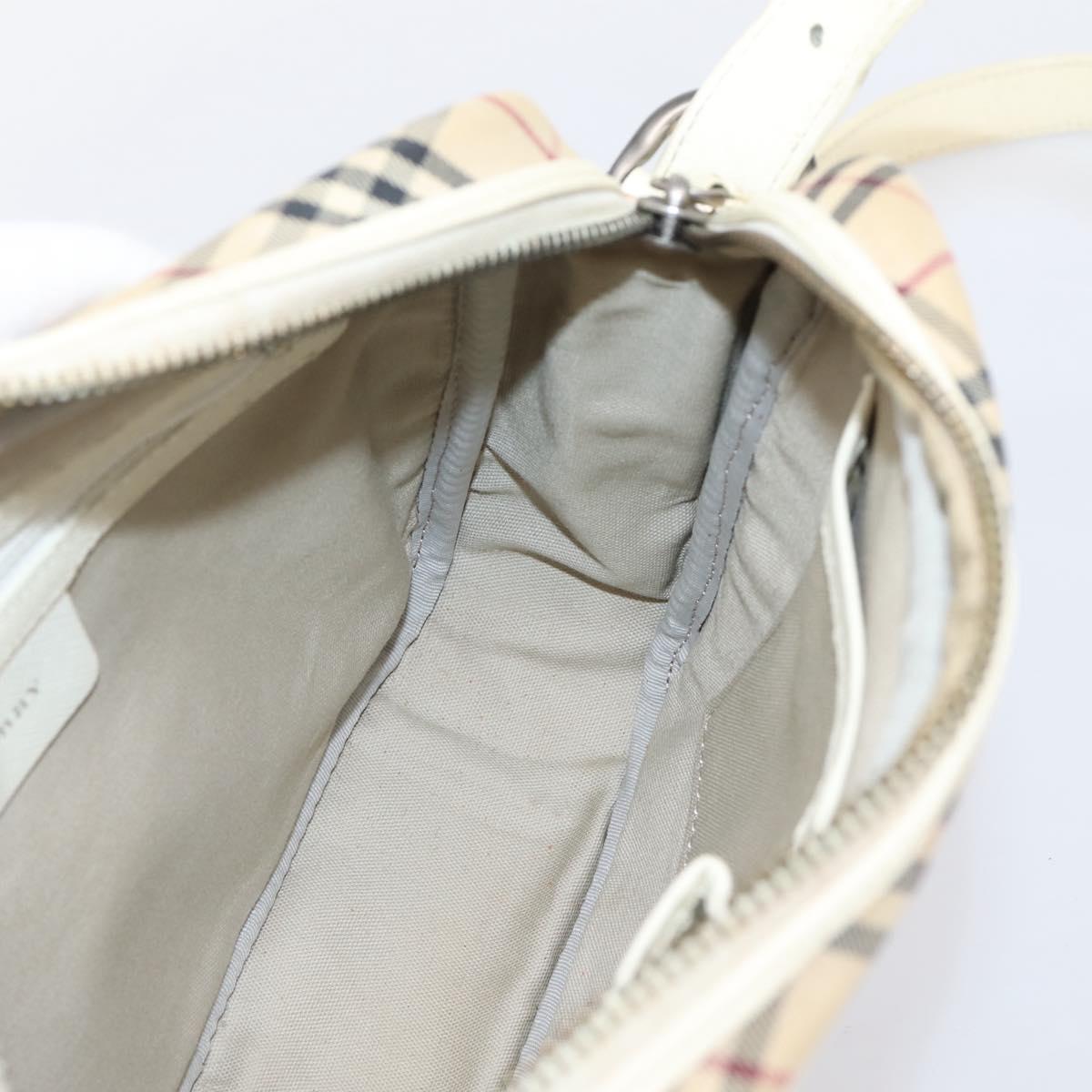 BURBERRY Nova Check Shoulder Bag Canvas Beige Silver Auth 203708