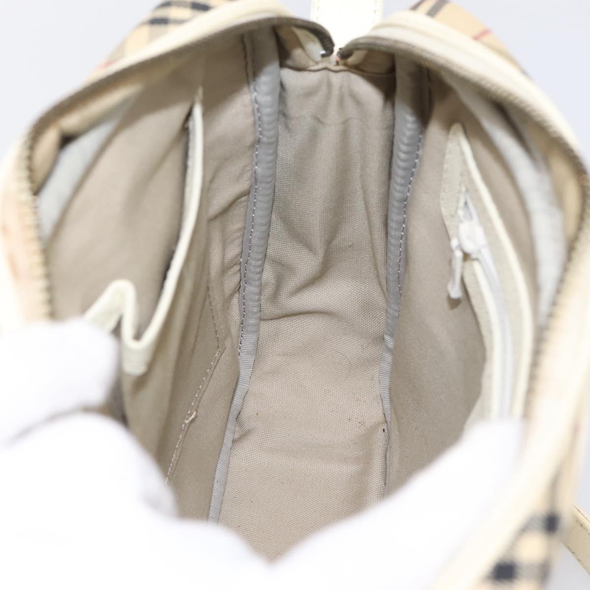 BURBERRY Nova Check Shoulder Bag Canvas Beige Silver Auth 203708