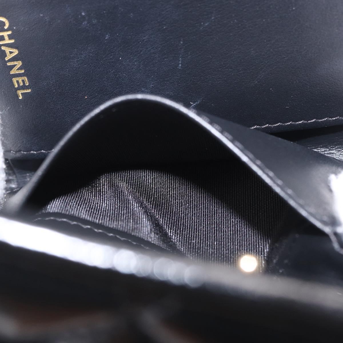 CHANEL Matelasse Compact Wallet Patent Leather Black Gold CC Auth 203711M