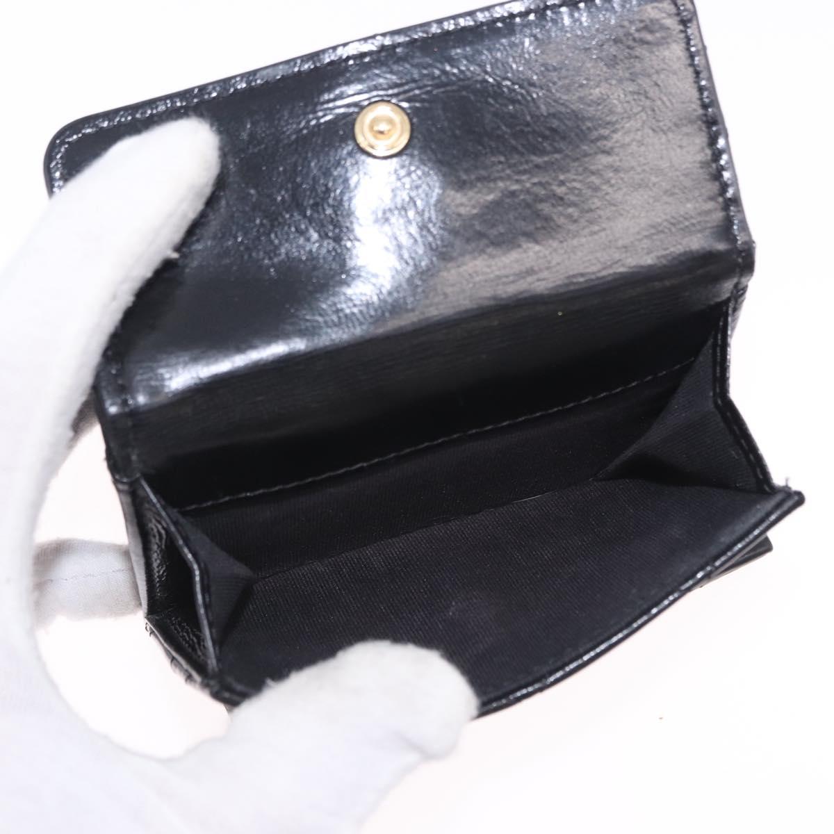 CHANEL Matelasse Compact Wallet Patent Leather Black Gold CC Auth 203711M