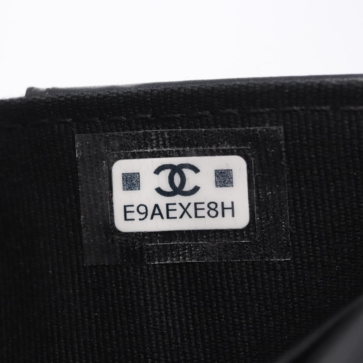 CHANEL Matelasse Compact Wallet Patent Leather Black Gold CC Auth 203711M