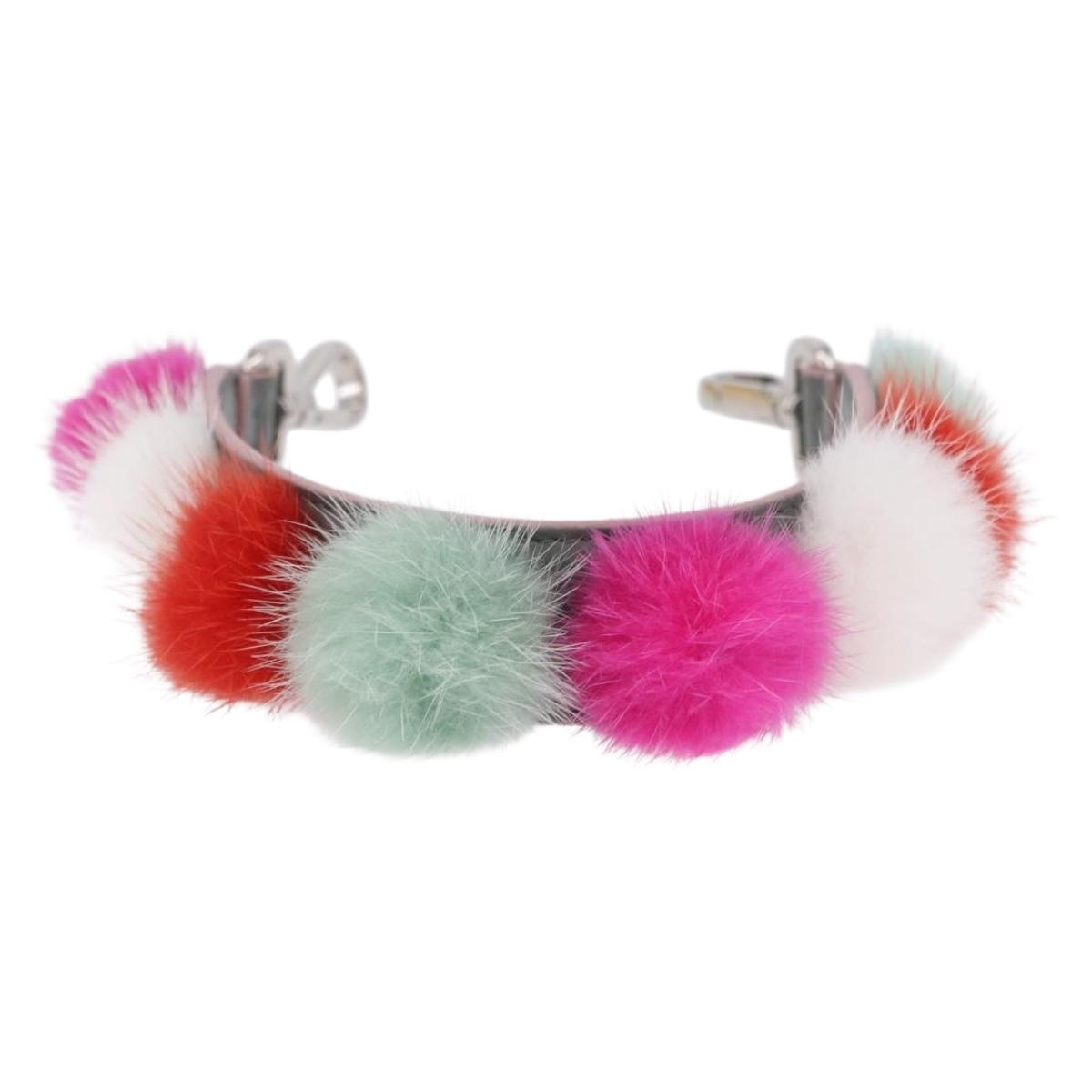 FENDI Strap Leather Multicolor Silver Auth 203712M