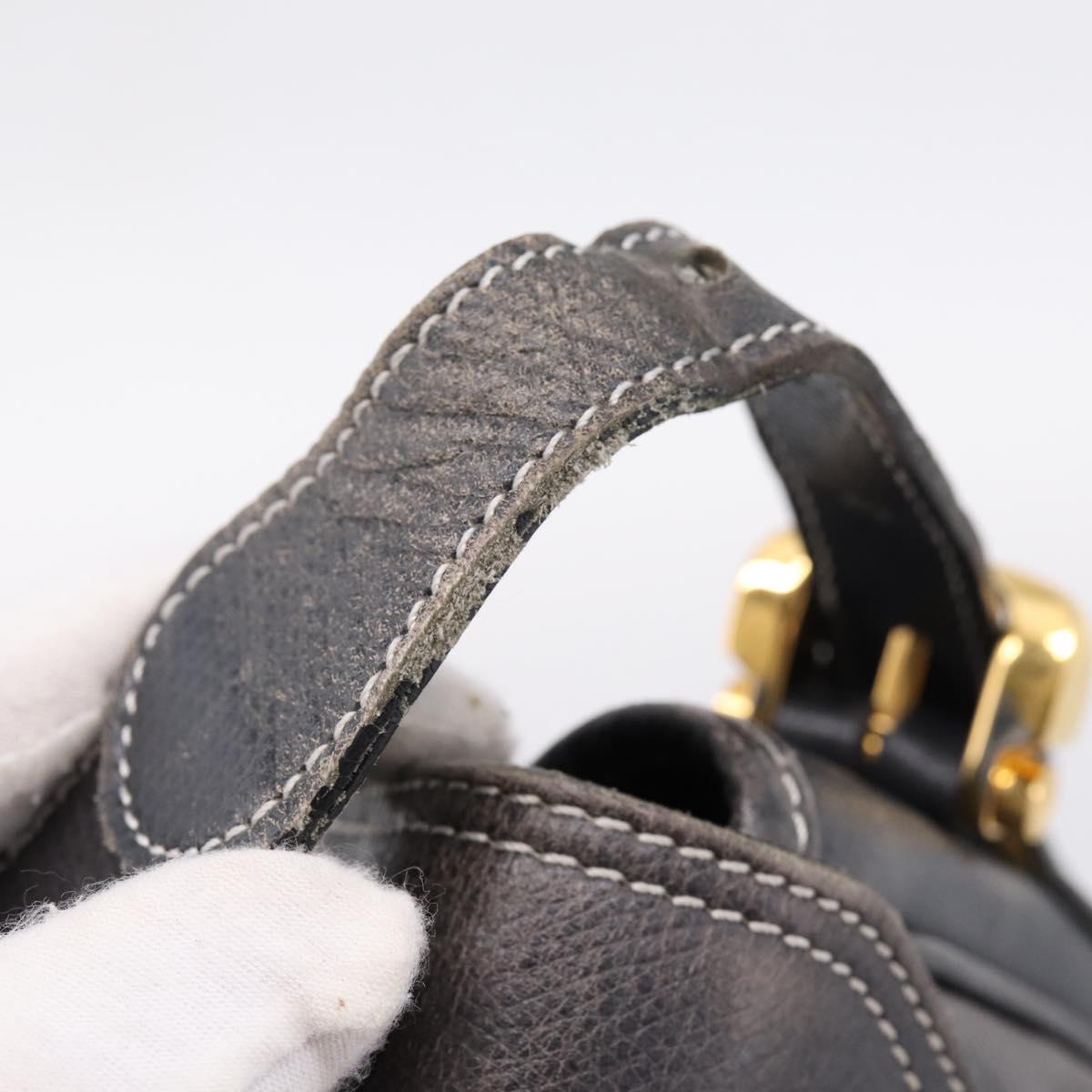 LOEWE Shoulder Bag Leather Gray Gold Auth 203734