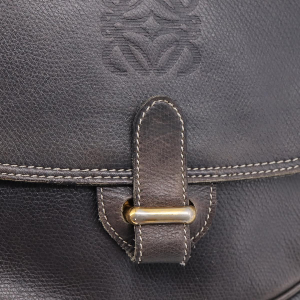 LOEWE Shoulder Bag Leather Gray Gold Auth 203734