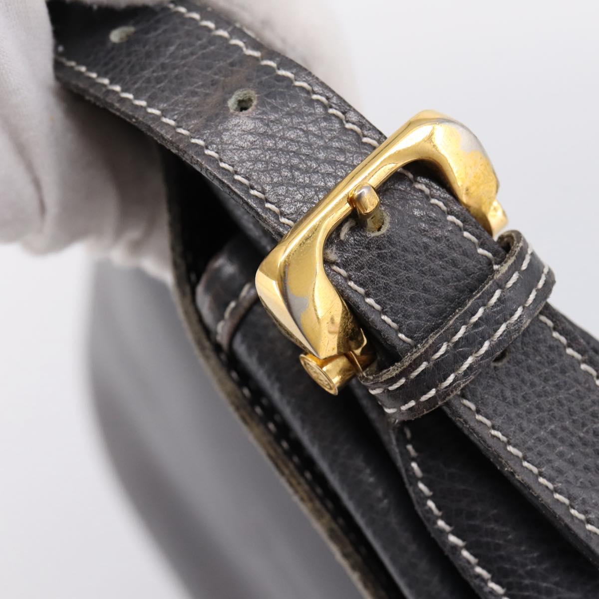 LOEWE Shoulder Bag Leather Gray Gold Auth 203734