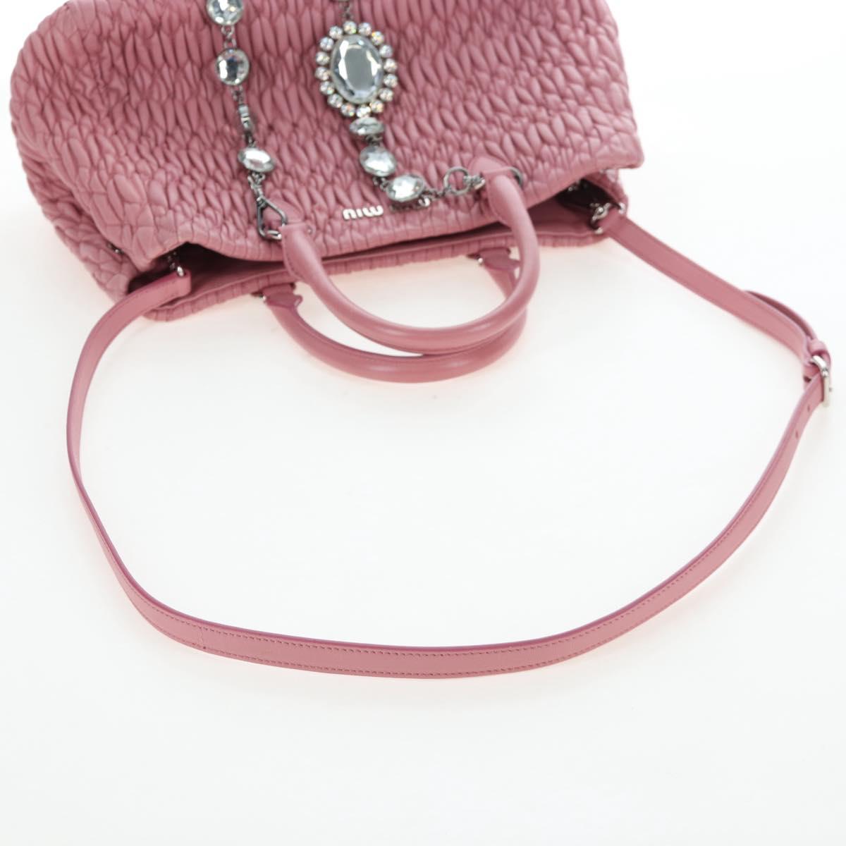 Miu Miu Matelasse Hand Bag Leather 2way Pink Silver Auth 203770V
