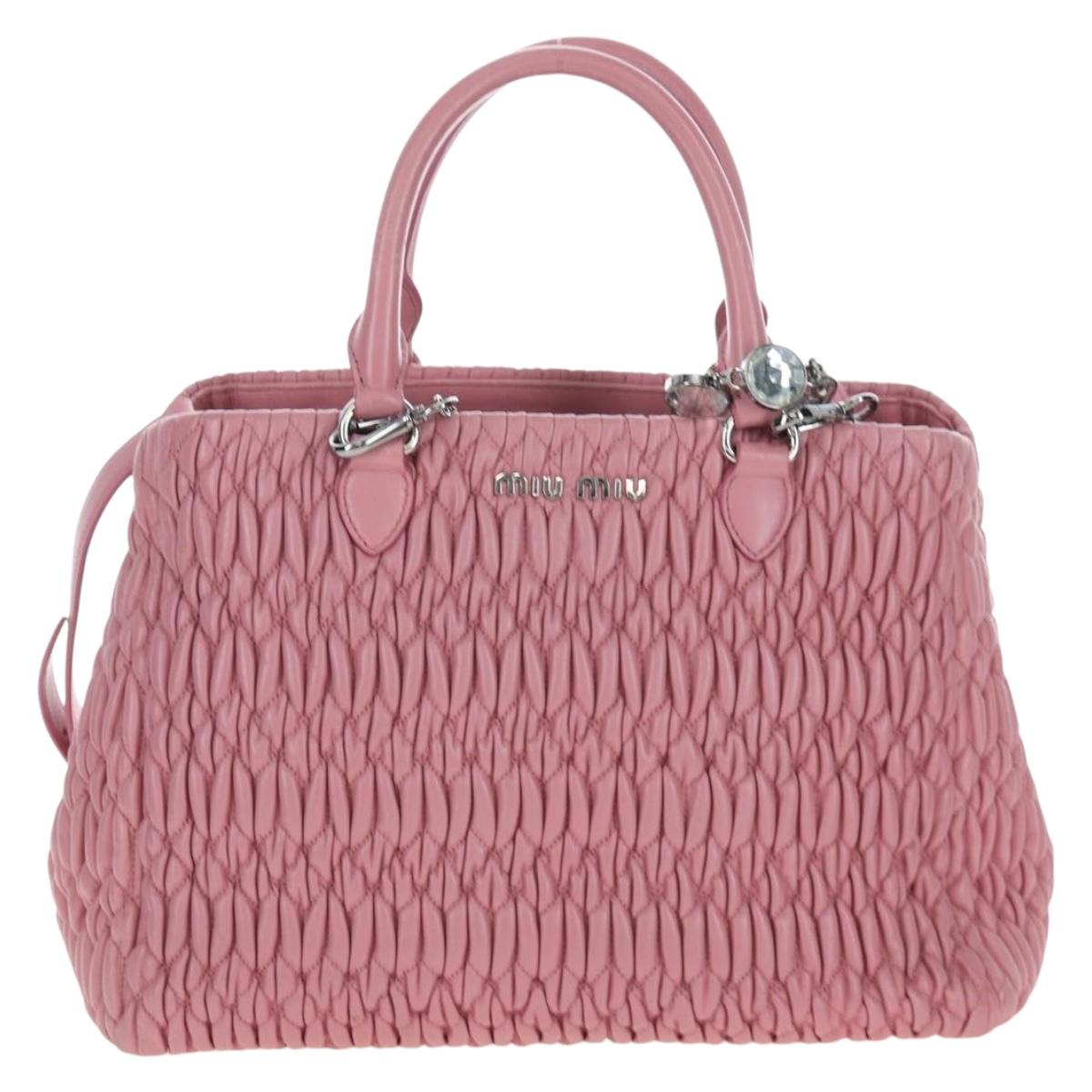 Miu Miu Matelasse Hand Bag Leather 2way Pink Silver Auth 203770V