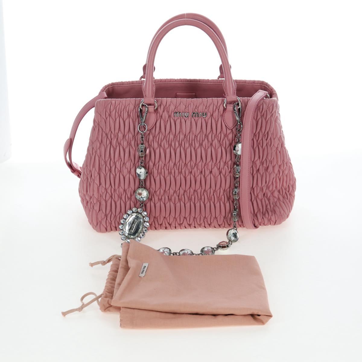 Miu Miu Matelasse Hand Bag Leather 2way Pink Silver Auth 203770V