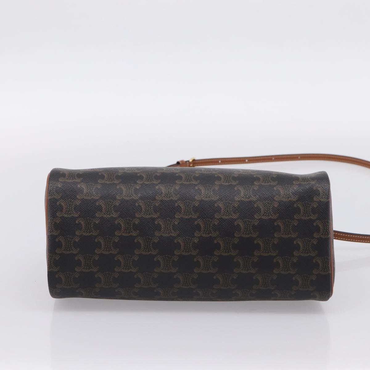 CELINE Macadam Canvas Triomphe Cylinder Bag PVC 2way Brown Gold Auth 203772SAM