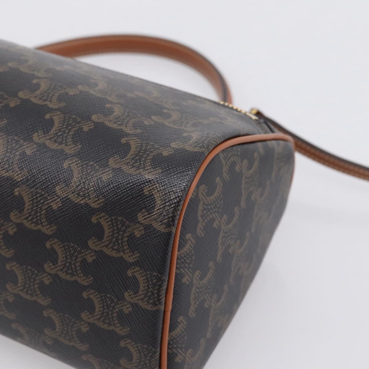 CELINE Macadam Canvas Triomphe Cylinder Bag PVC 2way Brown Gold Auth 203772SAM