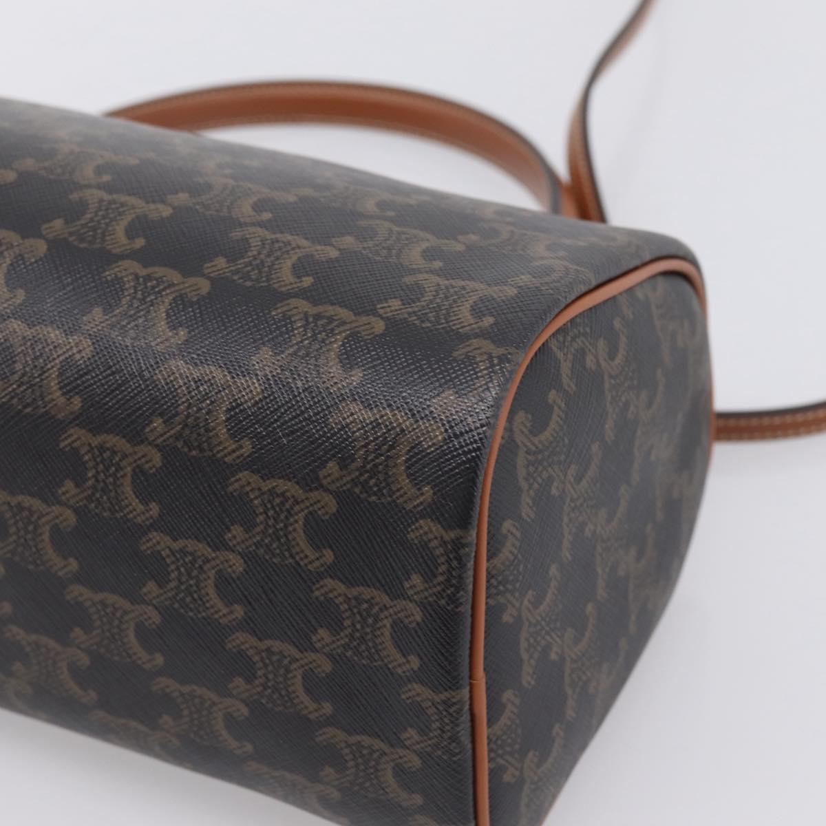 CELINE Macadam Canvas Triomphe Cylinder Bag PVC 2way Brown Gold Auth 203772SAM