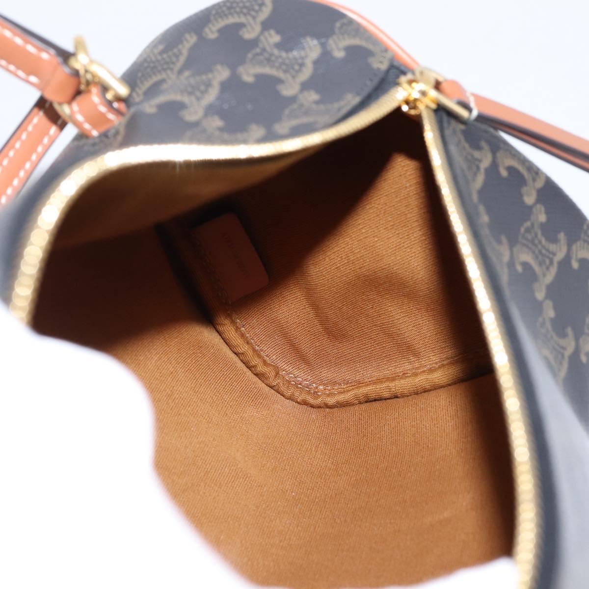 CELINE Macadam Canvas Triomphe Cylinder Bag PVC 2way Brown Gold Auth 203772SAM