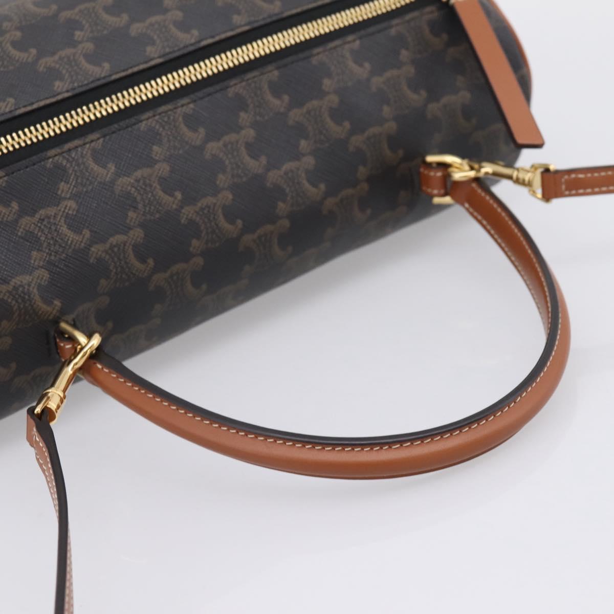 CELINE Macadam Canvas Triomphe Cylinder Bag PVC 2way Brown Gold Auth 203772SAM