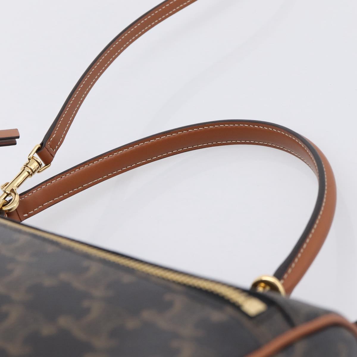 CELINE Macadam Canvas Triomphe Cylinder Bag PVC 2way Brown Gold Auth 203772SAM