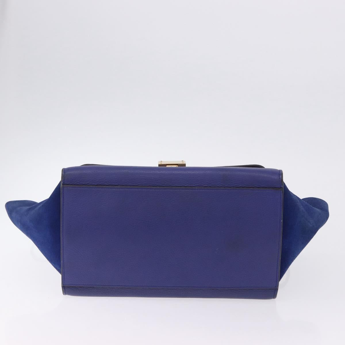 CELINE Trapeze Hand Bag Suede Leather 2way Blue Gold Auth 203775A