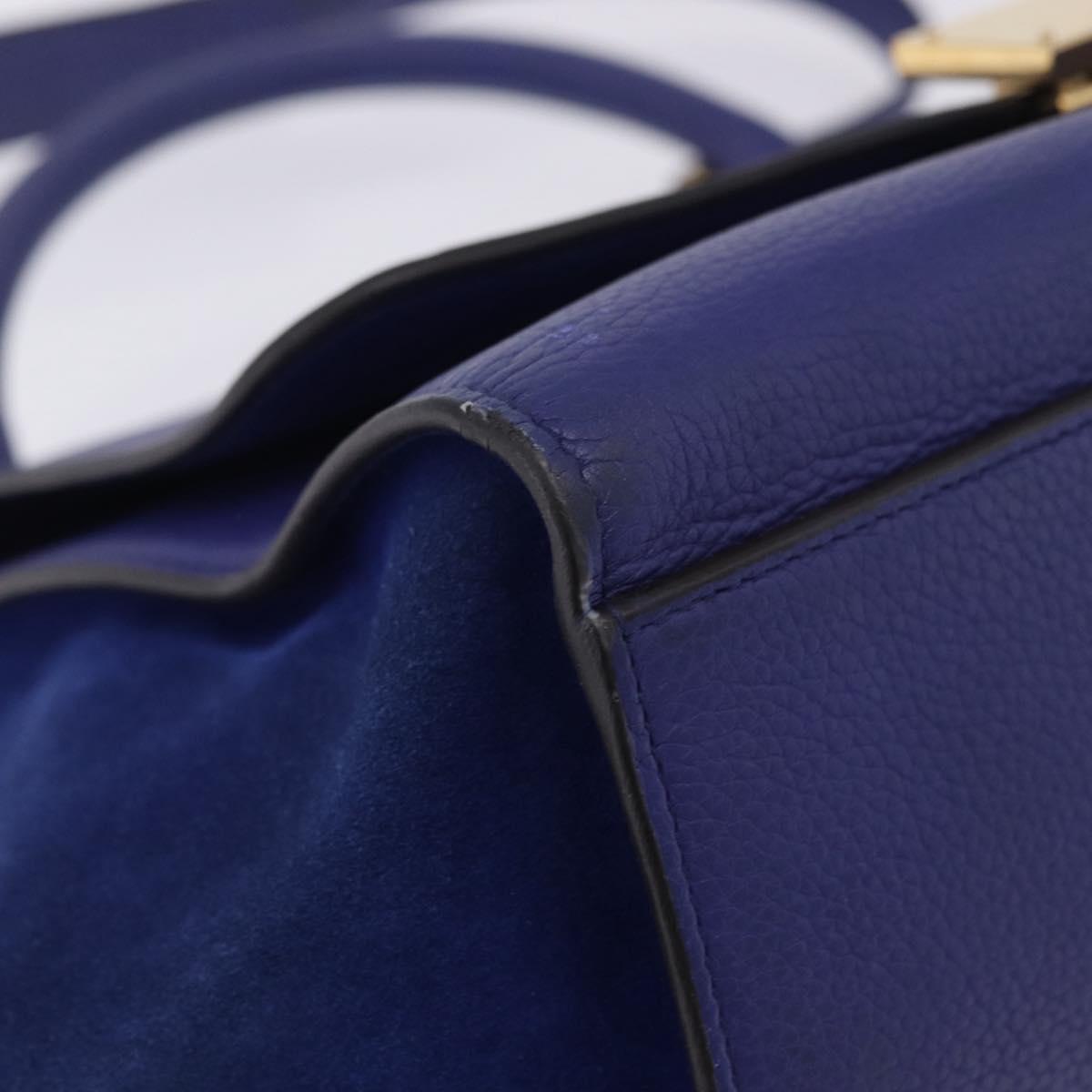CELINE Trapeze Hand Bag Suede Leather 2way Blue Gold Auth 203775A