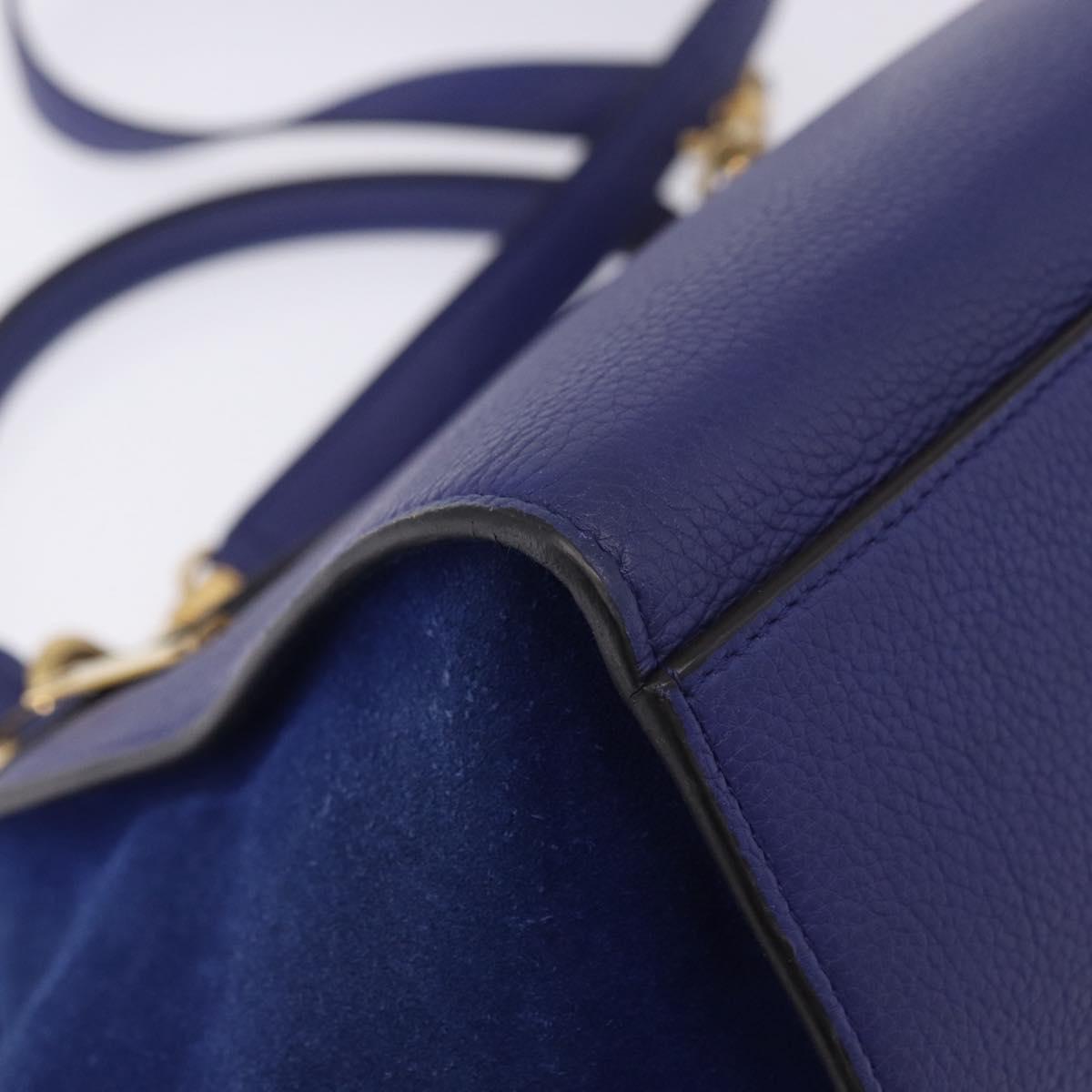 CELINE Trapeze Hand Bag Suede Leather 2way Blue Gold Auth 203775A