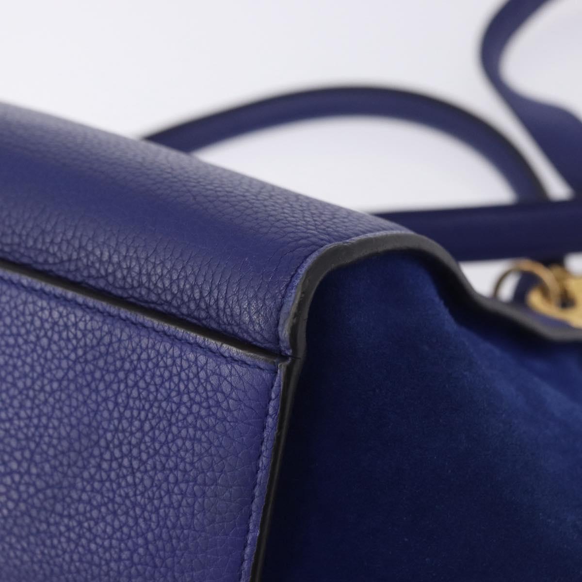 CELINE Trapeze Hand Bag Suede Leather 2way Blue Gold Auth 203775A