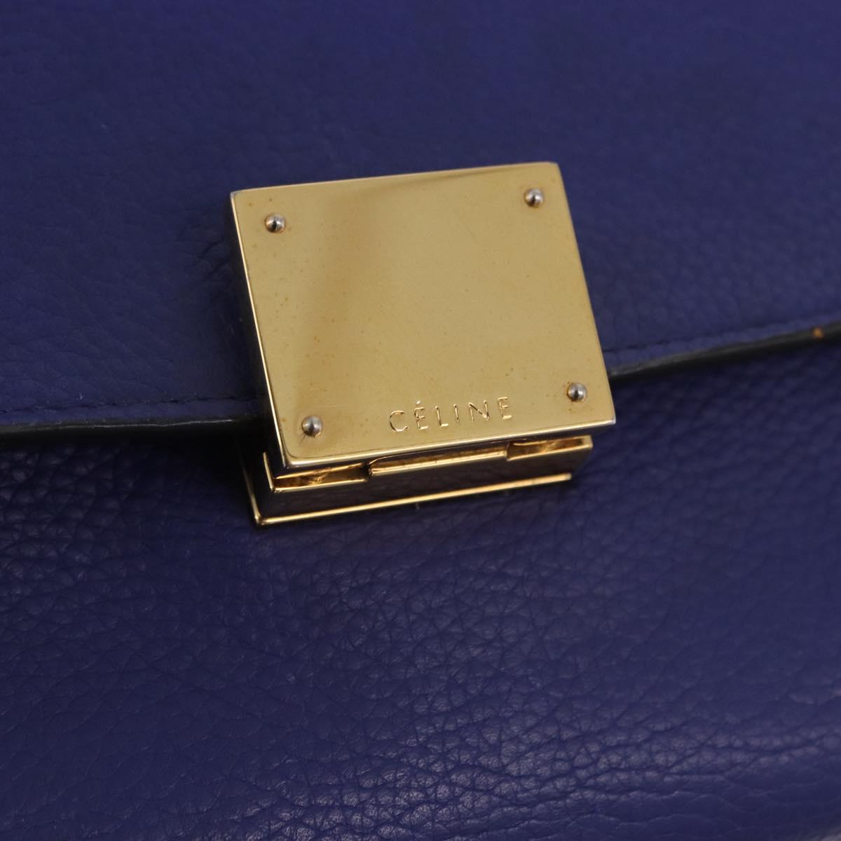CELINE Trapeze Hand Bag Suede Leather 2way Blue Gold Auth 203775A