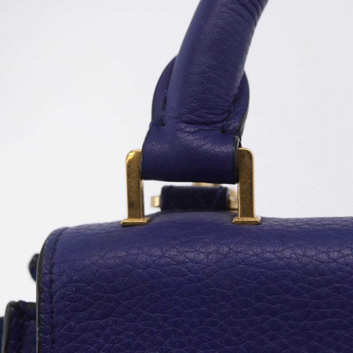 CELINE Trapeze Hand Bag Suede Leather 2way Blue Gold Auth 203775A