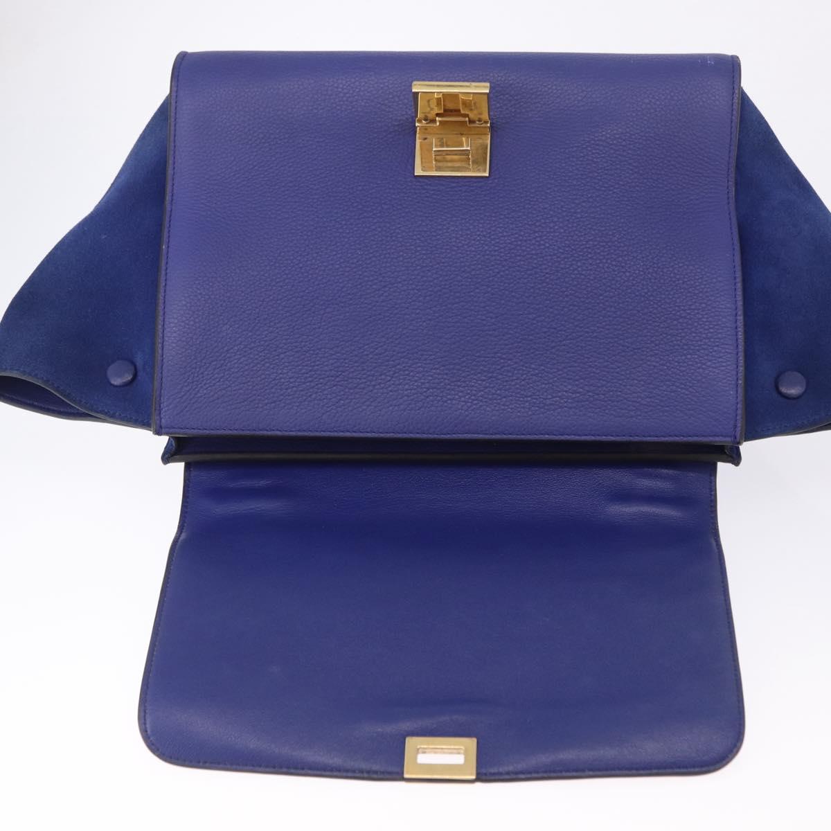 CELINE Trapeze Hand Bag Suede Leather 2way Blue Gold Auth 203775A