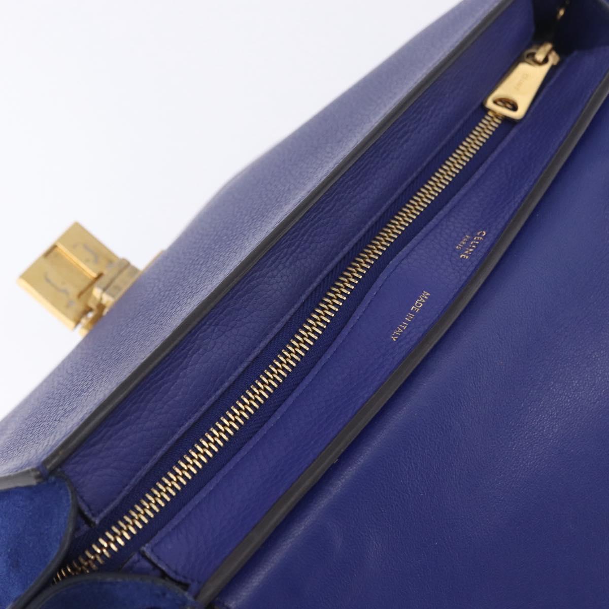 CELINE Trapeze Hand Bag Suede Leather 2way Blue Gold Auth 203775A