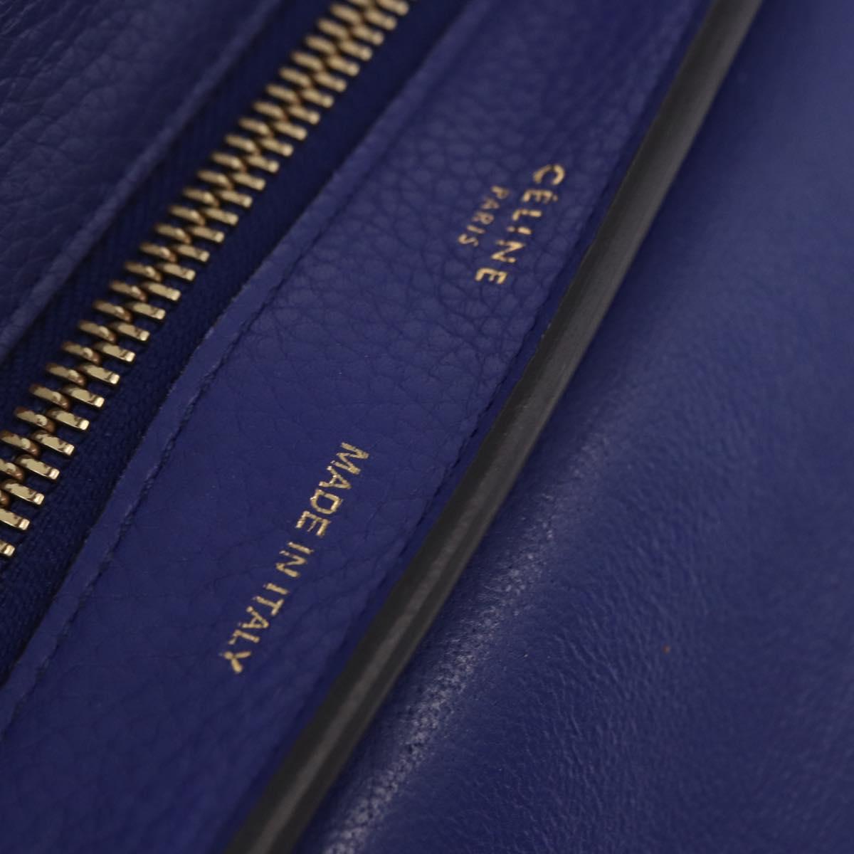 CELINE Trapeze Hand Bag Suede Leather 2way Blue Gold Auth 203775A