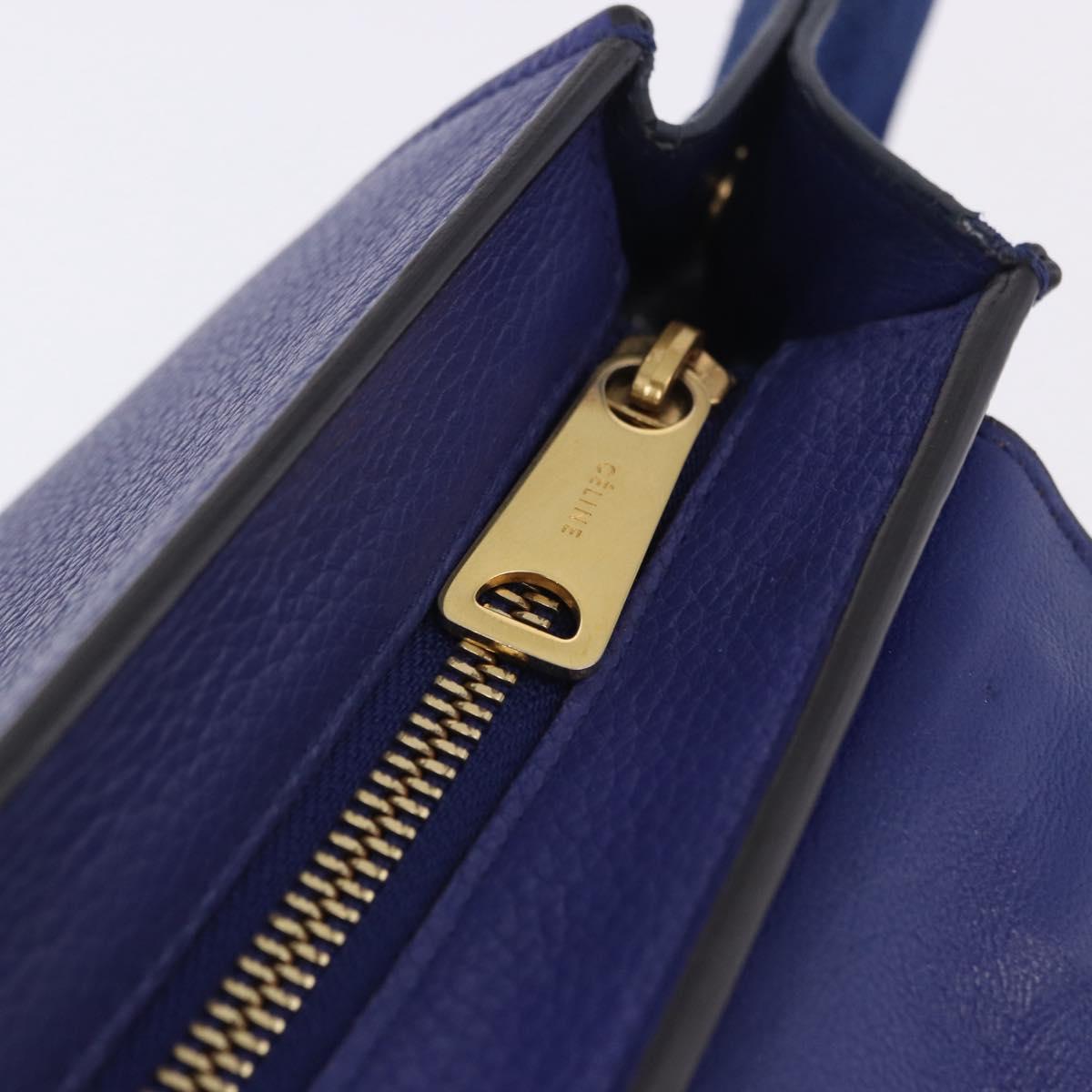 CELINE Trapeze Hand Bag Suede Leather 2way Blue Gold Auth 203775A