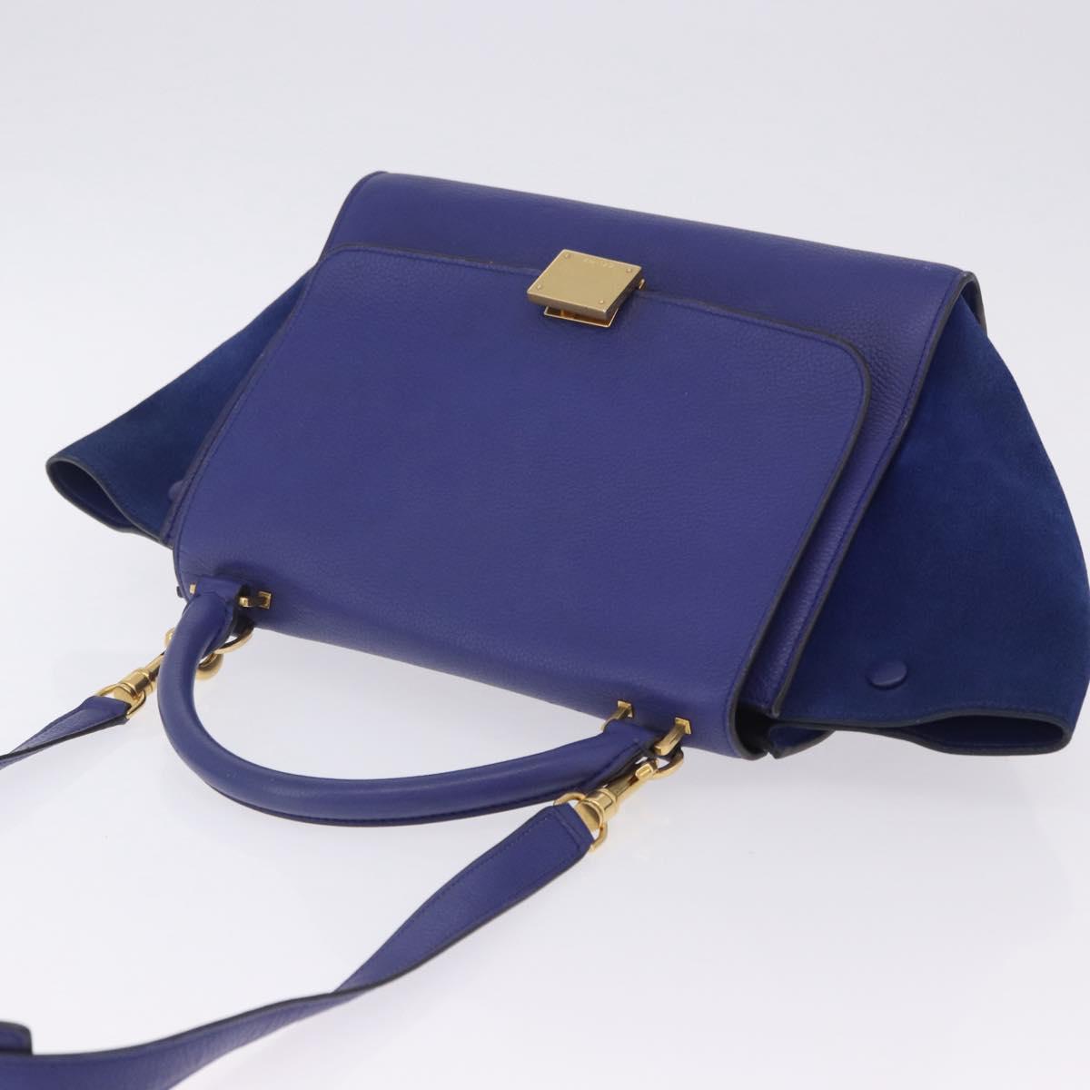 CELINE Trapeze Hand Bag Suede Leather 2way Blue Gold Auth 203775A
