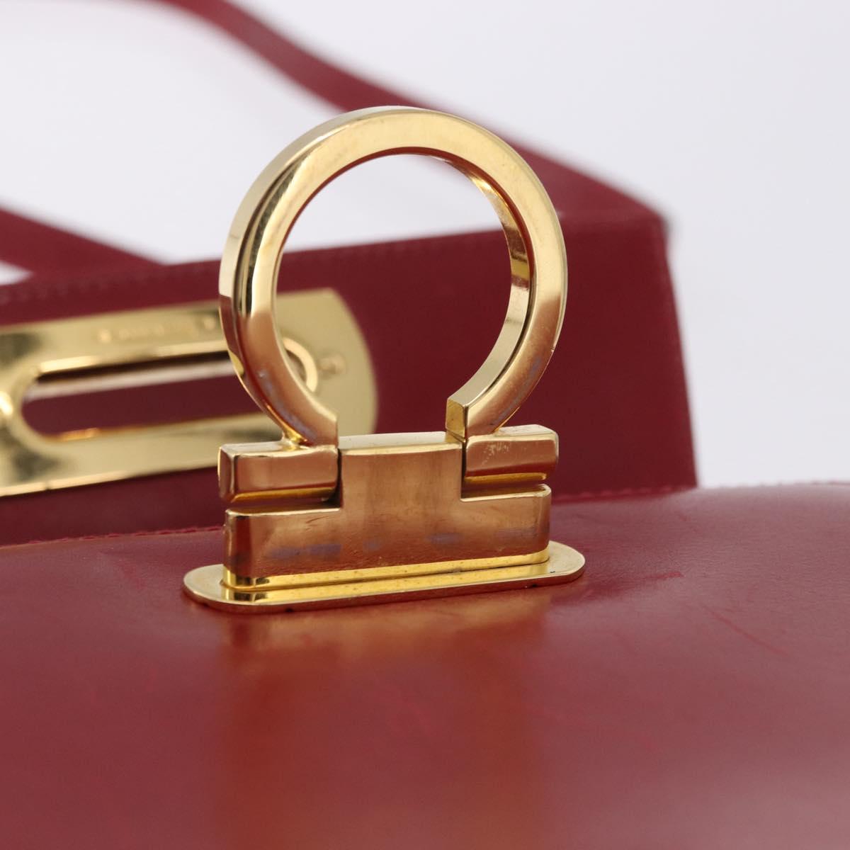 Salvatore Ferragamo Gancini Hand Bag Leather 2way Red Gold Auth 203776