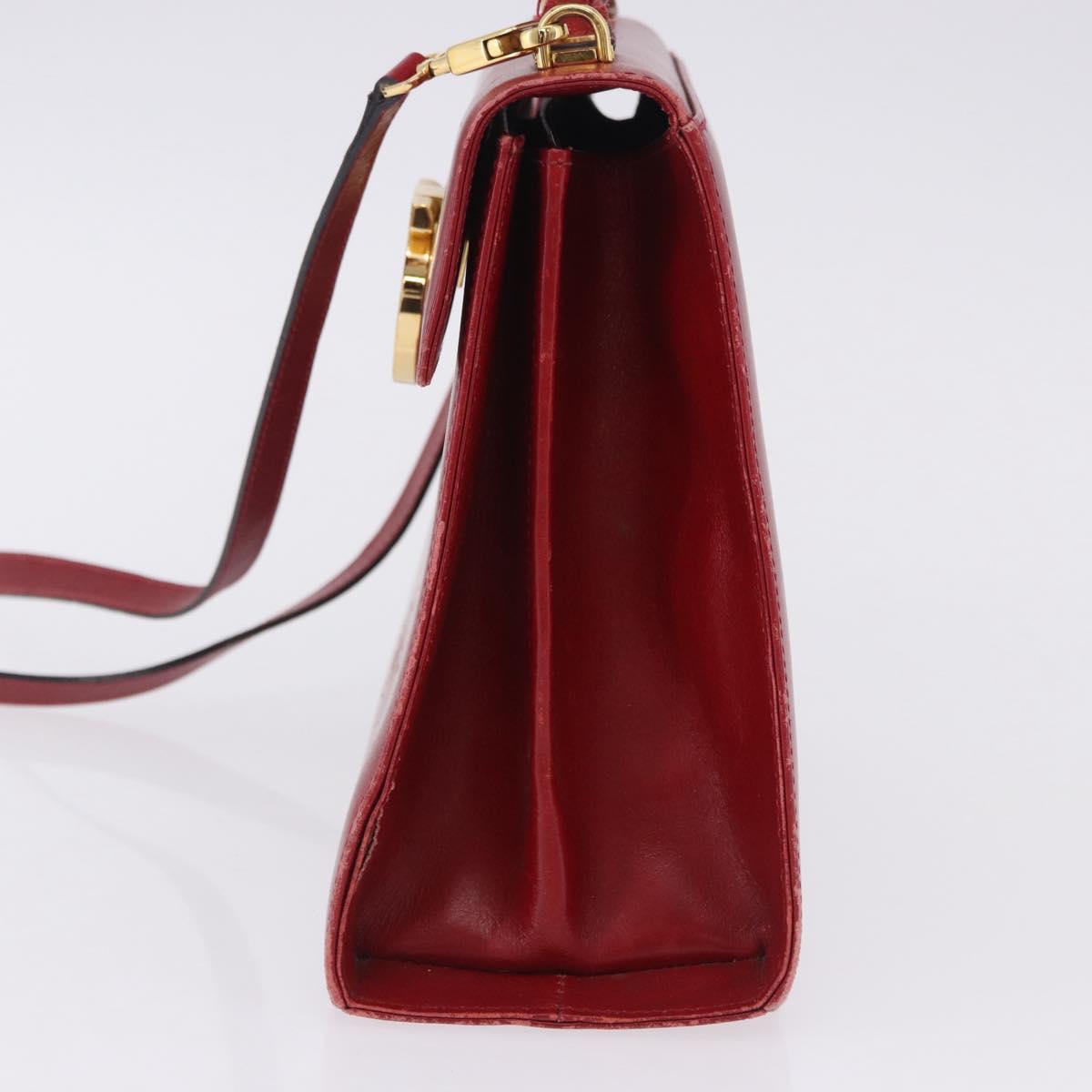 Salvatore Ferragamo Gancini Hand Bag Leather 2way Red Gold Auth 203776