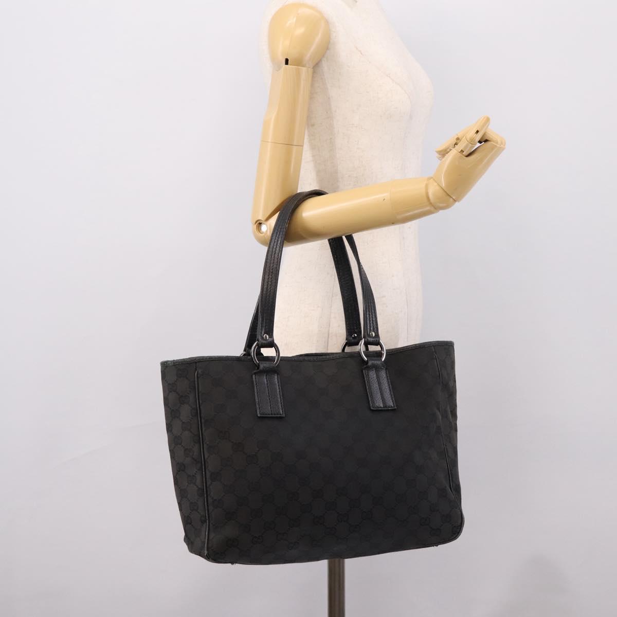 GUCCI GG Canvas Hand Bag Black Silver 113017 Auth 203778