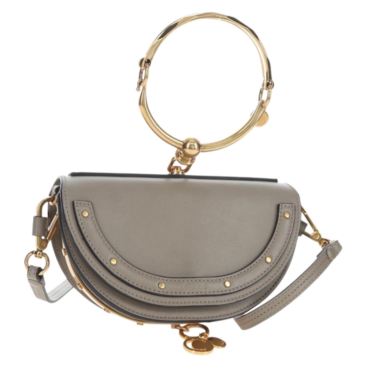 Chloe Nile Minaudiere Hand Bag Leather 2way Beige Gold Auth 203780V