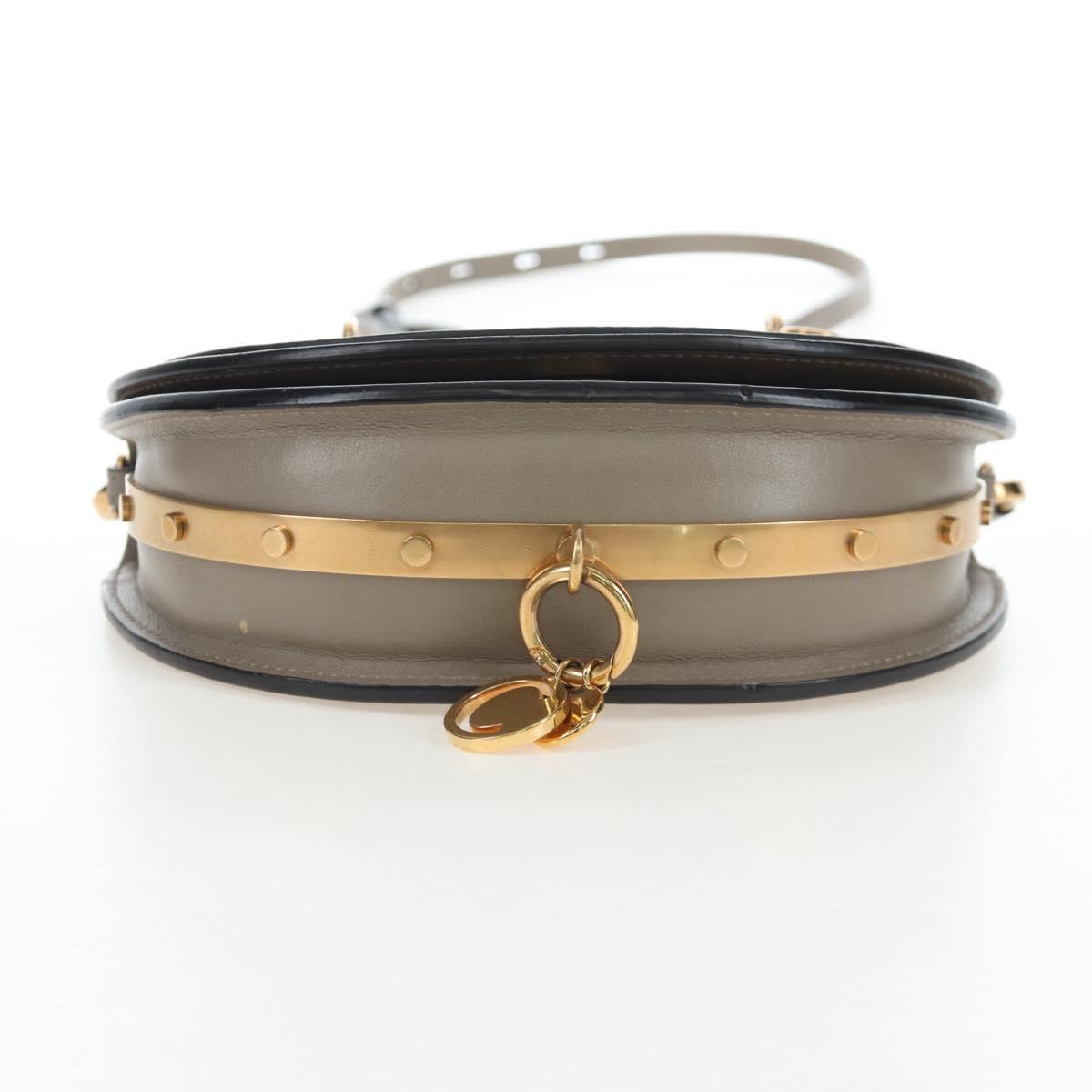 Chloe Nile Minaudiere Hand Bag Leather 2way Beige Gold Auth 203780V