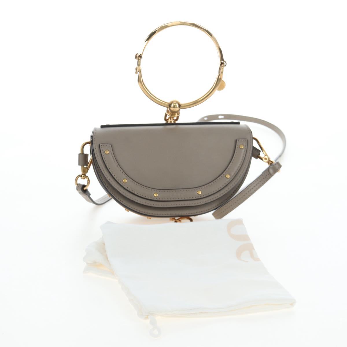 Chloe Nile Minaudiere Hand Bag Leather 2way Beige Gold Auth 203780V