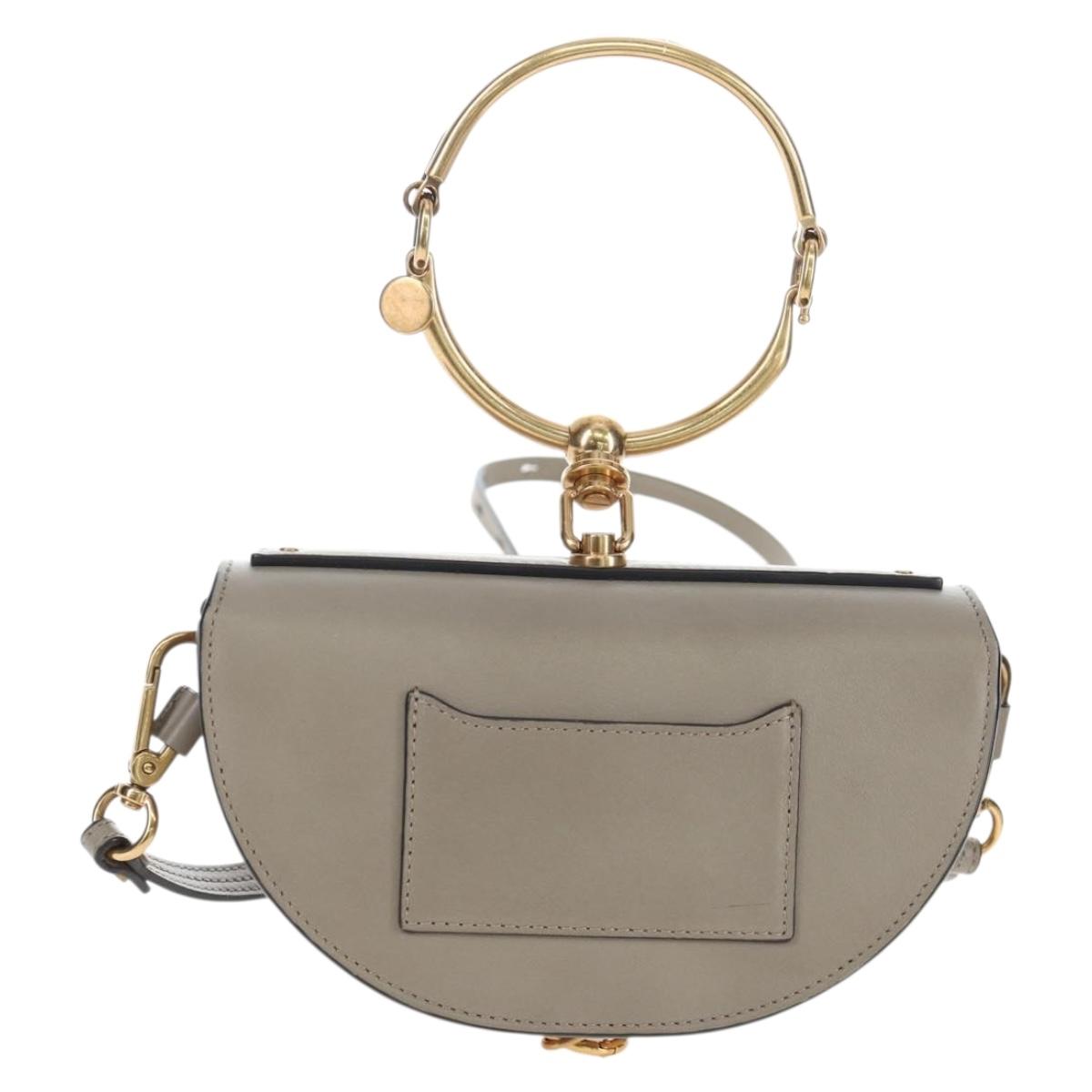 Chloe Nile Minaudiere Hand Bag Leather 2way Beige Gold Auth 203780V