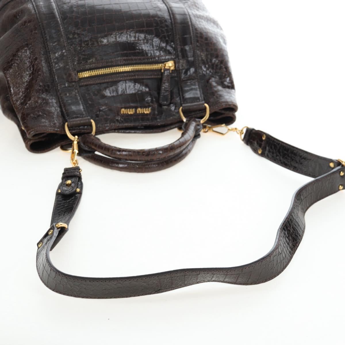 Miu Miu Hand Bag Crocodile Embossed Leather 2way Brown Gold Auth 203782A